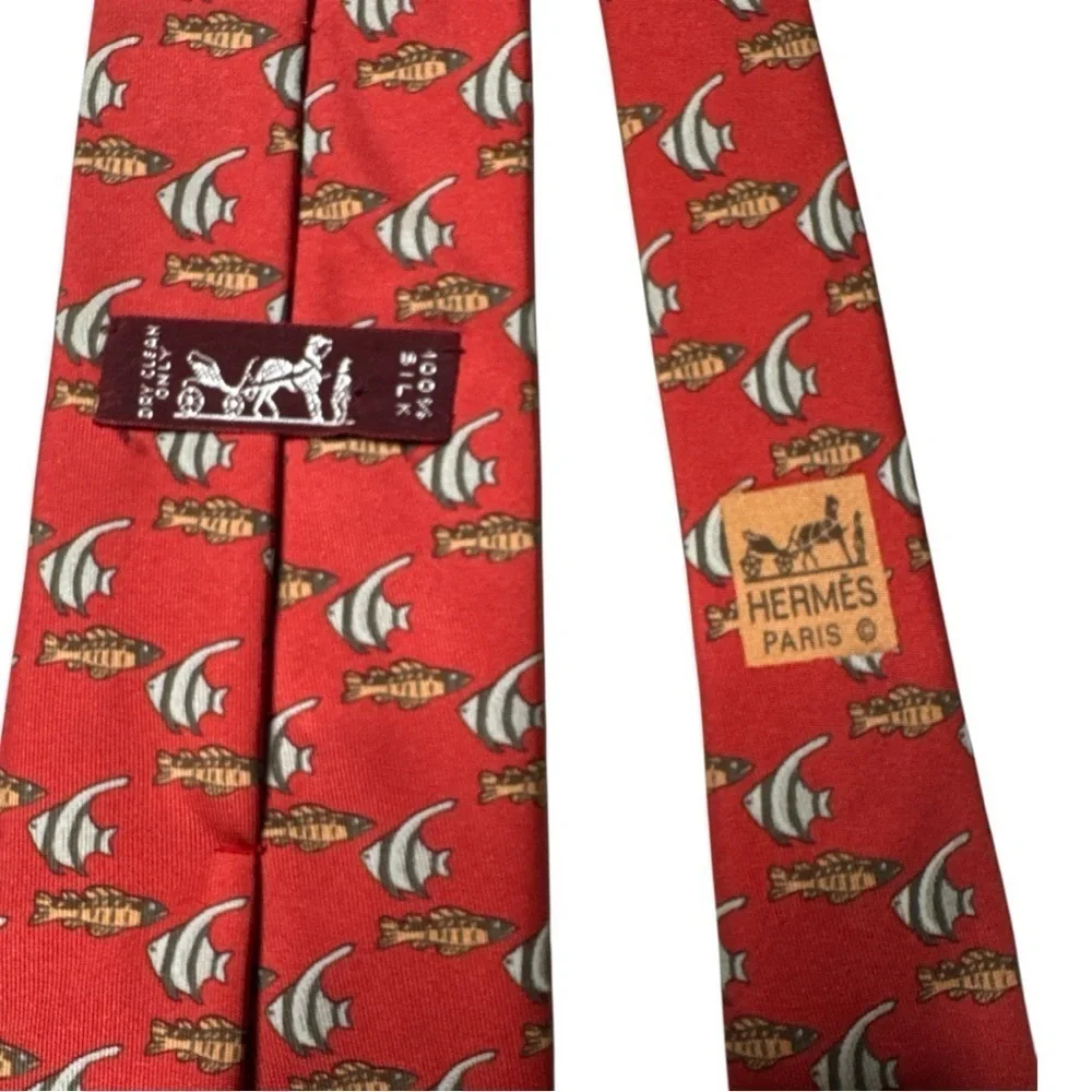 Hermès Red Tropical Fish Print Silk Tie 7336 EA
